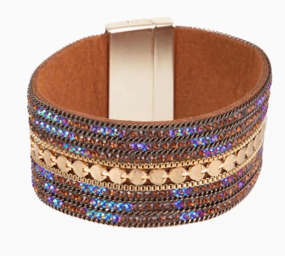 SAACHI Faux Suede Gold Crystal Bracelet NWT